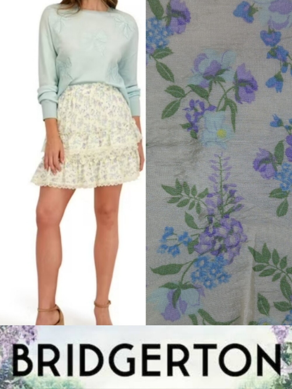 Bridgerton Tiered Floral Mini Skirt,Stretch Waist, Netflix Shondaland